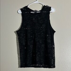 Tripp NYC Black Skull Lace Tank Top